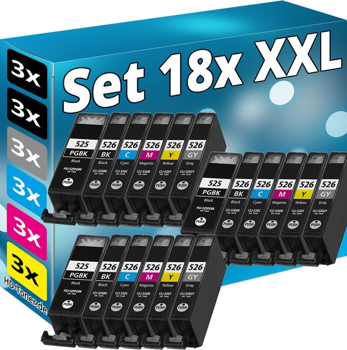 Druckfuxx 18 Patronen für CANON PIXMA IX6550 MG6150 MG6250 MG8150 MG8250 525 526