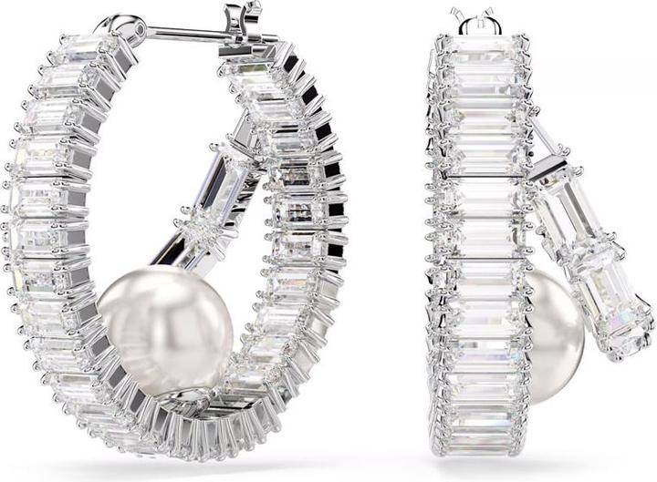 Swarovski x Ariana Grande Kreolen Kristallperle Baguette Schliff Weiss Rhodiniert (Swarovski Metall)