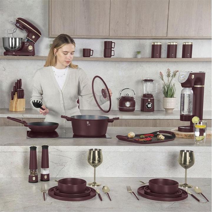 Produktbild BerlingerHaus Design Abfalleimer aus Metall, mit Sensor, 58l, bordeaux (58 l)