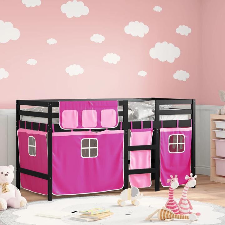 Image du produit VidaXL Lit superposé pour enfant avec rideaux Rose (80 x 200 cm)