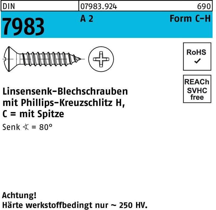 Actual product image Oval countersunk-head tapping screw DIN 7983 with cross recess PH C 2.9 x 22 -H A 2 (1000 Screws per piece)