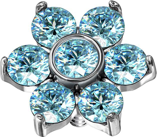 Star Piercing Dermal Anchor Blume Kristall aqua (ohne Messing, Chirurgenstahl 316L)