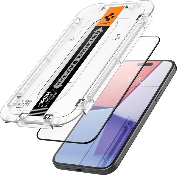 Actual product image Spigen TEMPERED GLASS GLAS.TR "EZ FIT" FC 2-PACK IPHONE 15 BLACK (2 Piece, Apple iPhone 15)