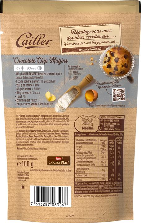 Nährwerte und Zutaten Cailler Dessert Dunkle Schokoladentropfen (100 g)