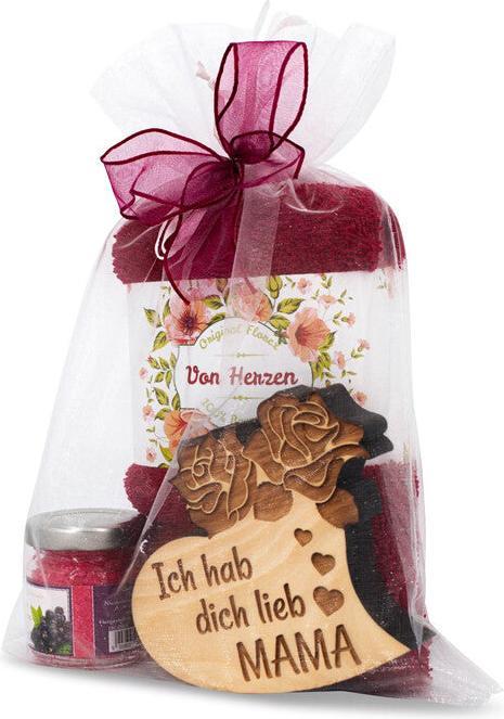 Immagine prodotto ZNatur Set regalo cuore in legno di pino cembro con incisione MAMA, sali da bagno e asciugamano n. 28 (Set per la cura del corpo)