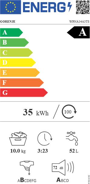 Energy Label Gorenje WPNA14A3TS Waschmaschine 10 kg (10 kg, Left)