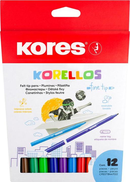 Produktbild Kores Korello Filzstifte spitz 12 Farben, auswaschbar (12) (Farbig sortiert, 12 x)