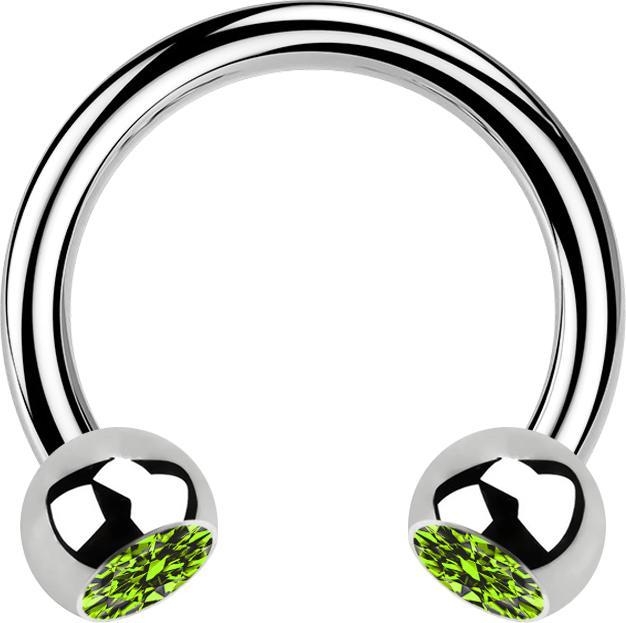 Star Piercing Circular Barbell silber mit zwei Kugeln Kristall hellgrün (ohne Messing, Chirurgenstahl 316L)