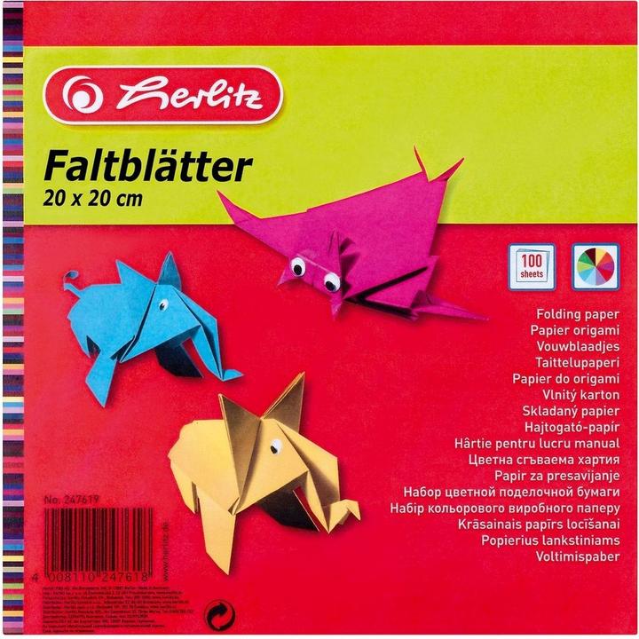 Image du produit Herlitz Feuilles de pliage Origami, 200 x 200 mm, couleurs assorties Papier poster, 60 g/m², couleurs