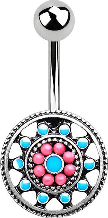 Star Piercing Banane silber Aztec Tribal Sonne (Messing, Chirurgenstahl 316L)