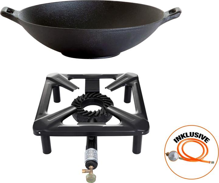 Actual product image All'Grill Stool cooker set (large) with cast iron wok Ø 37 cm incl. gas hose & regulator