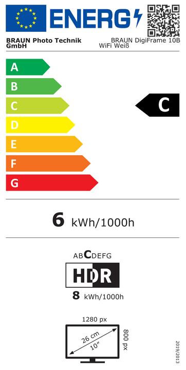 Etichetta energetica Braun Photo BRAUN DigiFrame 10B WiFi Bianco (10.10", 1280 x 800 pixel)