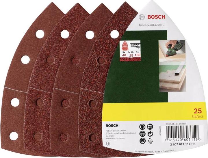 Produktbild Bosch Zubehör Schleifblatt-Set für Multischleifer, 25-teilig, 11 Löcher, 102 x 62 mm, 40 - 180 (40, 80, 120, 180)