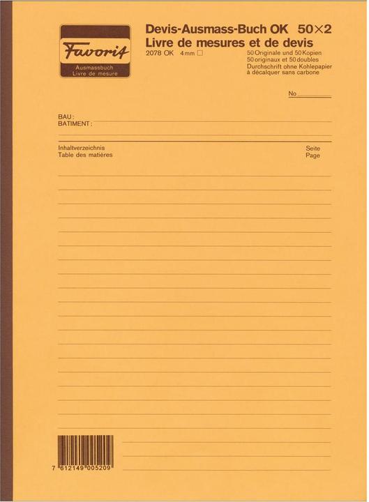Actual product image Favorit Devis measurement book (100 x)