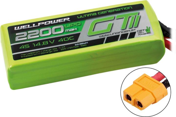 Produktbild Wellpower LIPO AKKU ULTIMA GT II 2200 mAh / 14,8 Volt 4S 40/80C CH5/8 XT-60 (14.80 V, 2200 mAh)