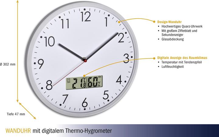 Produktbild TFA Wanduhr mit Thermometer (30.20 cm)