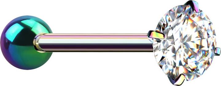 Star Piercing Barbell farbig mit Kugel und Kristall silber gefasst (ohne Messing, Chirurgenstahl 316L)