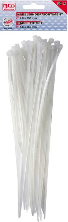 Image du produit BGS Assortiment de colliers plastique blancs 4,8 x 250 mm 50 pièces (Serre-câbles en plastique, 250 mm, 50 pcs)