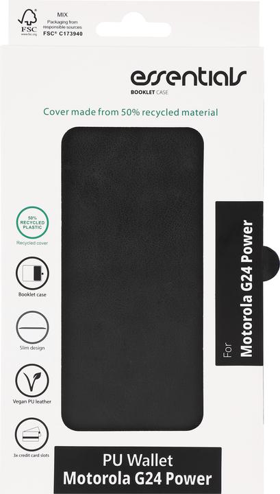 Actual product image Essentials Motorola Moto G24 Power PU wallet, 3 cards, black