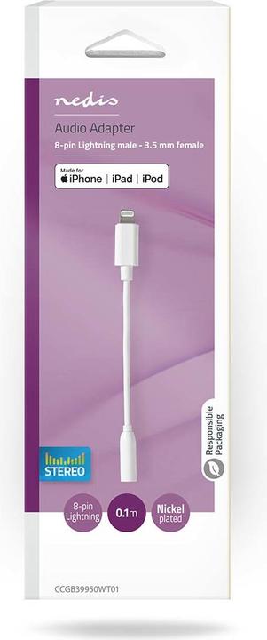 Produktbild Nedis Lightning Adapter Apple Lightning 8-Pin 3.5 mm Female Nickel Plated 0.10 m Round PVC Box (0.10 m)
