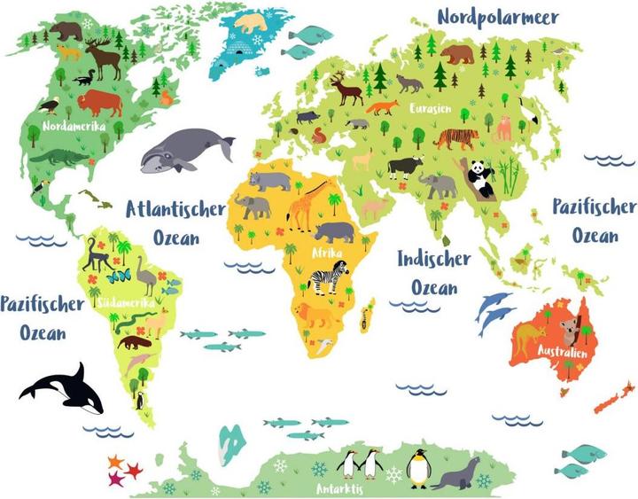 Trenddeko Animal world map (120 x 90 cm)