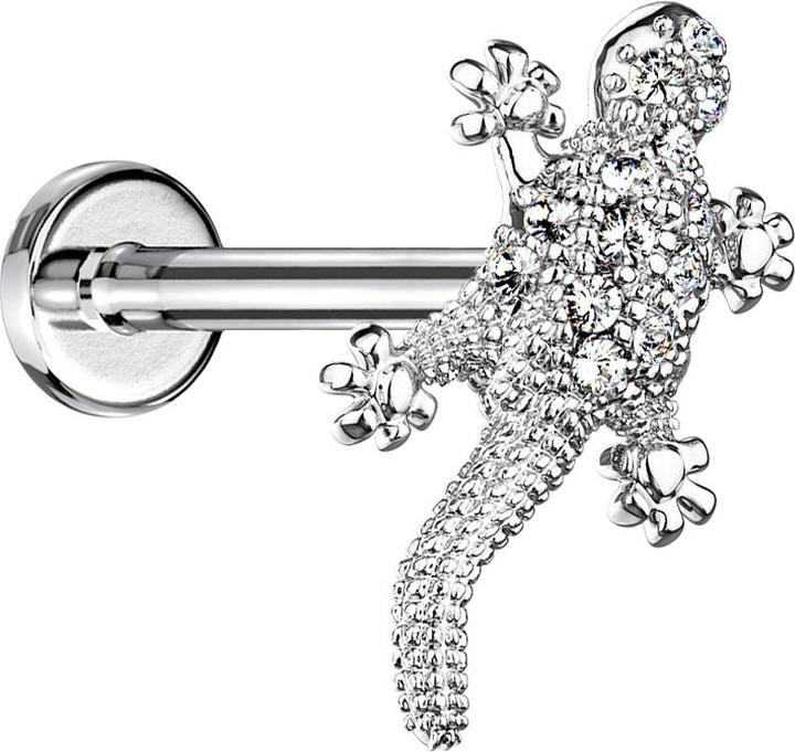 Star Piercing Micro Labret Innengewinde silber Eidechse mit Kristallen (Chirurgenstahl 316L, Messing)