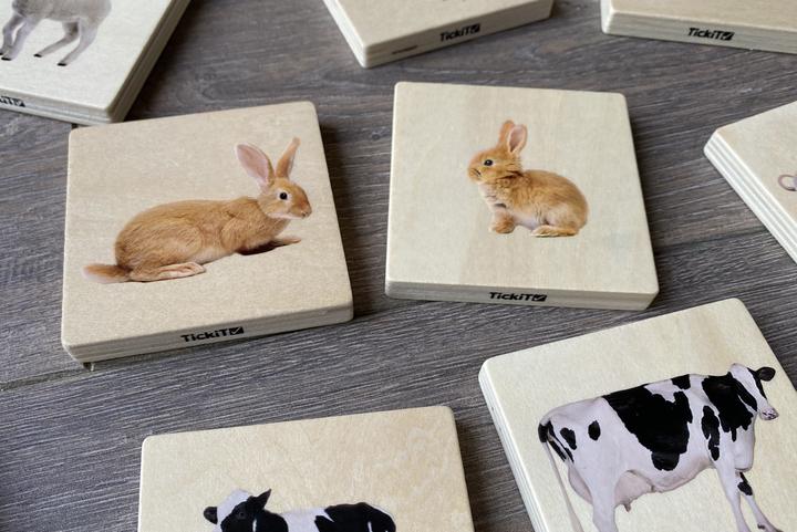Image du produit TickiT Jeu de paires d'images d'animaux domestiques (Mémo) en bois (28 pièces) (Français, Allemand, Anglais, Italien)