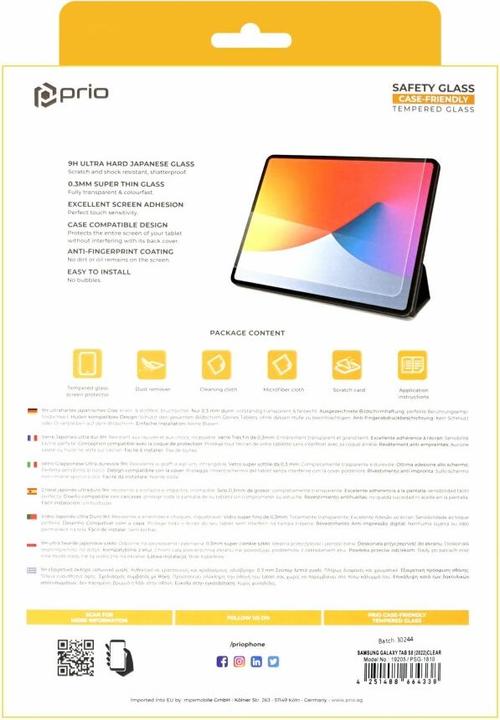 Produktbild prio Panzerglasfolie für Samsung Tab S8 (2022) klar (1 Stück, Galaxy Tab S8)