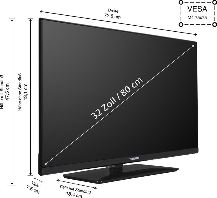 Image du produit Telefunken XH32N750M (80 cm (32 pouces), noir, WXGA, triple tuner, lecteur multimédia) (32", LED, HD, 2024)