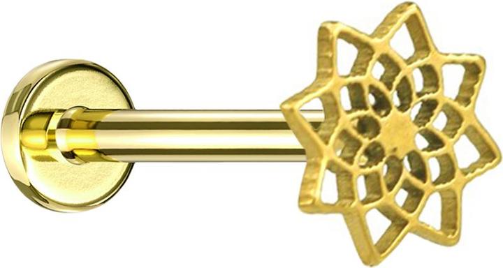 Actual product image Star Piercing Micro Labret Innengewinde vergoldet Lotusblume von oben (Surgical steel 316L, without brass)