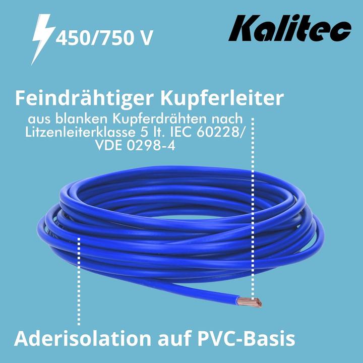 Produktbild Kalitec 10 Meter H07V-K 1,5 mm² dunkelblau Verdrahtungsleitung I Aderleitung flexibel I PVC Einzelad (10 m)