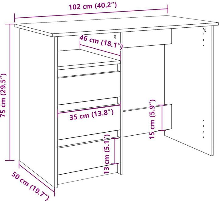 Produktbild VidaXL Schreibtisch Grau Sonoma 102x50x75 cm Holzwerkstoff Bürotisch Tisch (102 x 50 x 75 cm)
