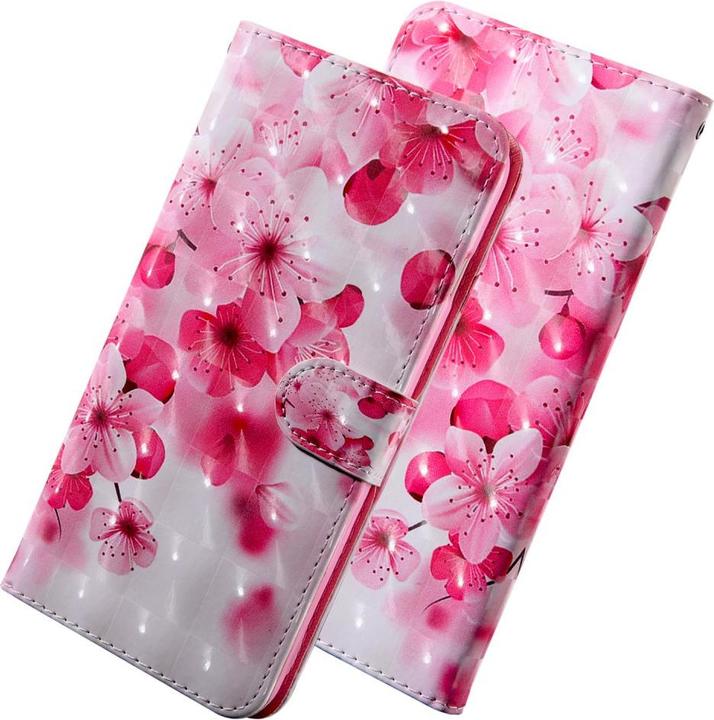 Produktbild Cover-Discount iPhone SE / 8 / 7- Etui Ledertasche Pink Flower Glitzer Effekt (Apple iPhone 7, Apple iPhone 8)