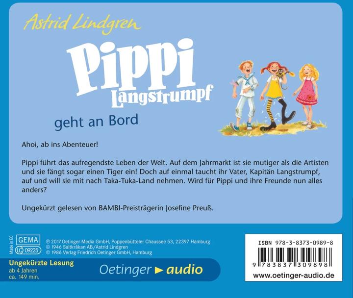 Actual product image Pippi Longstocking Goes On Board (Josefine Preuss, Frank Gustavus, Katrin Angel King, Cäcilie Heinig, Astrid Lindgren, German)