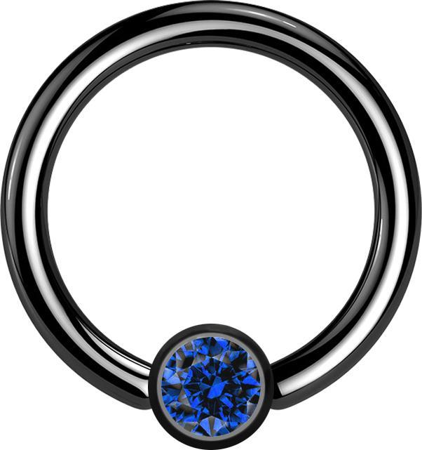 Star Piercing Micro Closure Ring schwarz Zylinder Kristall dunkelblau (Chirurgenstahl 316L, ohne Messing)