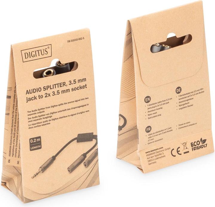 Actual product image Digitus Audio splitter, 3.5 mm jack to 2x 3.5 mm jack (0.20 m)