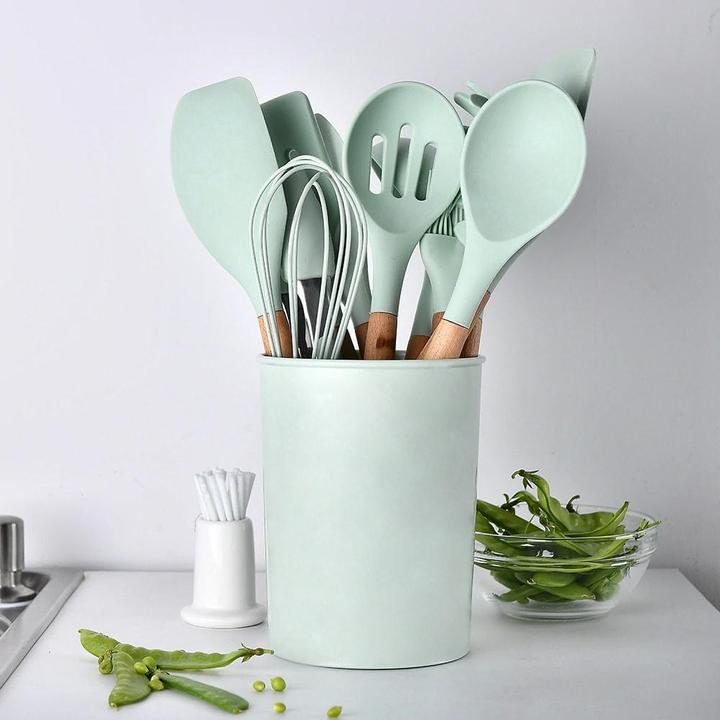 Actual product image JTI 11x silicone kitchen utensils with holder - turquoise