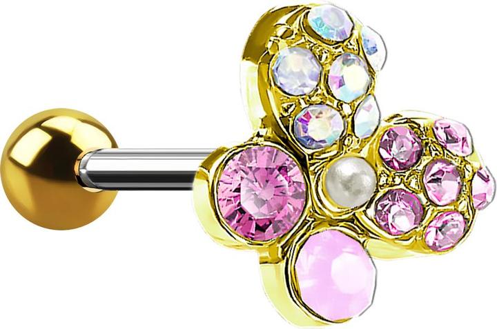 Star Piercing Micro Barbell 14k vergoldet Schmetterling mit Kristallen (Chirurgenstahl 316L, Messing)