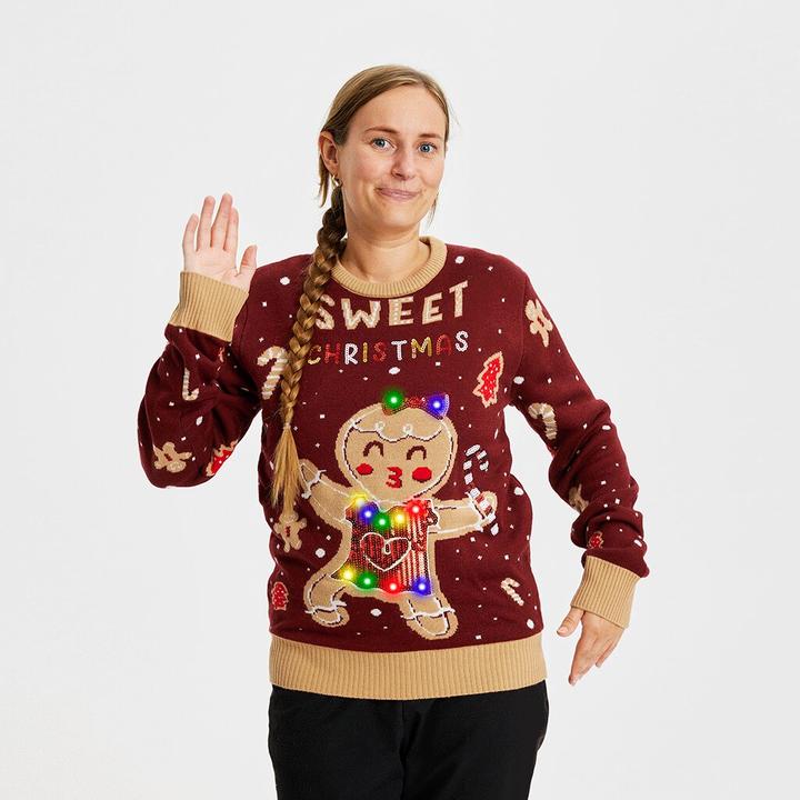 Christmas Sweats Cute Cookie Woman LED Sweater