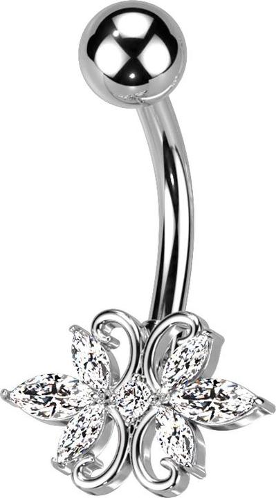 Produktbild Acha Direct Banane silber mit Kugel doppel Herz Kristalle silber (Messing, Chirurgenstahl 316L)