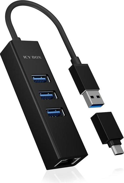 Produktbild Icy Box Hub IcyBox 4-Port IB-HUB1419-LAN USB 3.0 Hub & LAN-Adapter (USB-C, 4 Ports)