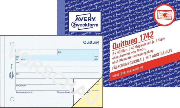 Image du produit Avery reçu petit entrepreneur hors TVA, A6 transversal (40 x)