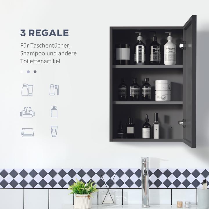 Image du produit Kleankin Armoire de toilette avec porte en verre miroir (40 x 15 x 60 cm)