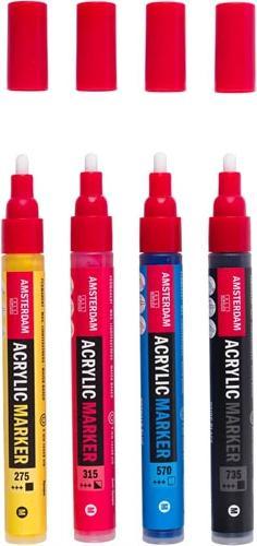 Produktbild Amsterdam Acrylmarker Basic Set 4 Stück (Gelb, Blau, Schwarz, Rot, 4 mm, 4 x)