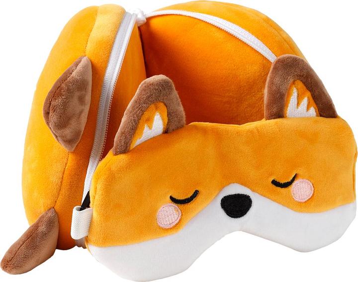 Immagine prodotto Puckator Cuscino da viaggio rotondo e maschera per gli occhi Relaxeazzz Plush Adoramals Finnick Fox