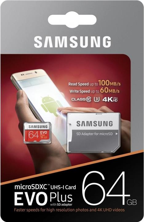 Image du produit Samsung Evo+ microSD UHS-I (64 Go, microSDXC, U3, UHS-I)