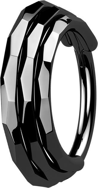 Actual product image Star Piercing Micro segment ring hinged black three lines faceted (without brass, Titanium G23)