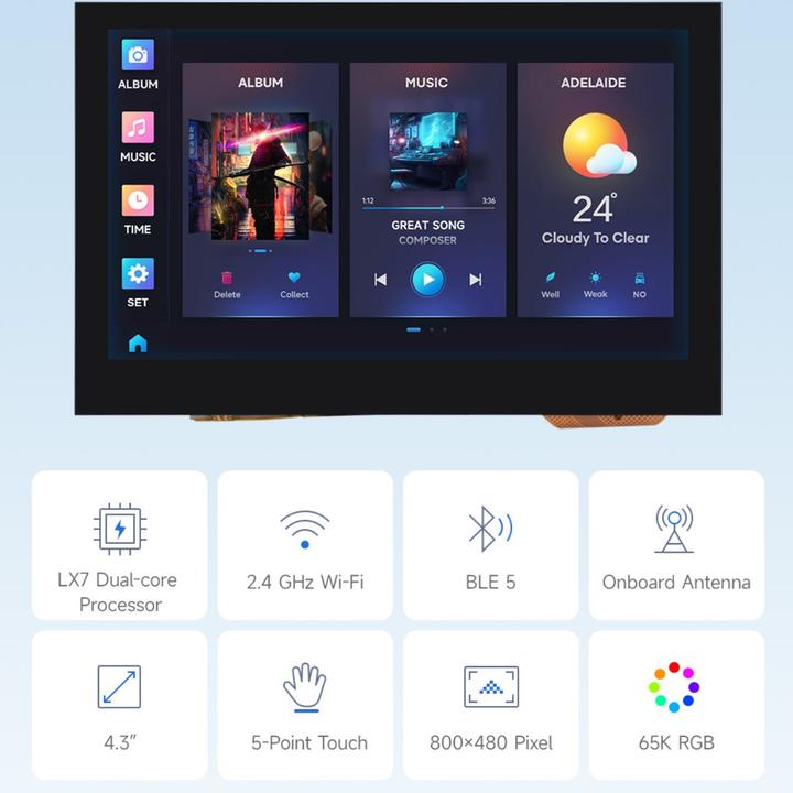 Actual product image WaveShare ESP32-S3 4.3inch Capacitive Touch Display Development Board 800x480
