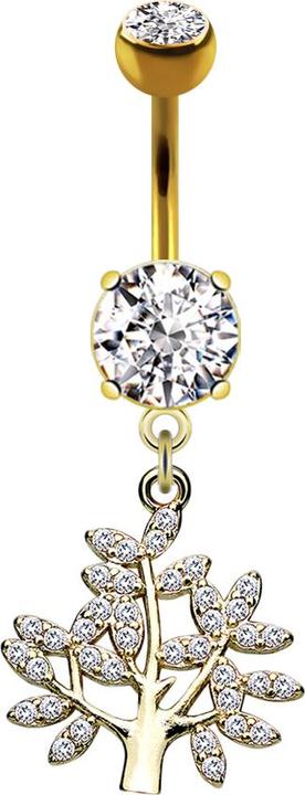Immagine prodotto Star Piercing Banana placcata oro 14k con due sfere di cristallo in argento, ciondolo albero della vita (Acciaio chirurgico 316L, Ottone)