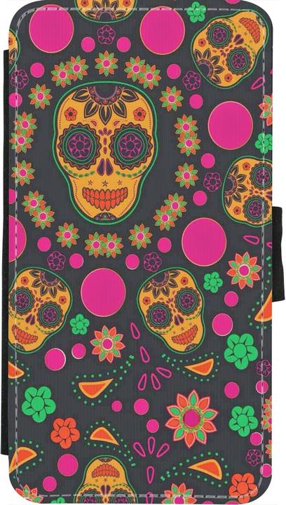 Actual product image PhoneLook Cover Wallet black Halloween 22 colourful mexican skulls (Apple iPhone X, Apple iPhone XS)